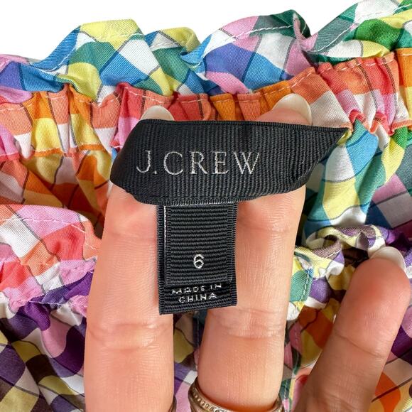 J. Crew Multicolor Rainbow Gingham Print Button Front Relaxed Camisole Tank Top - Picture 13 of 15